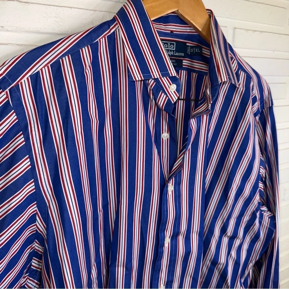 Polo Ralph Lauren Blue Striped Cotton Long Sleeve  Button Up, Men’s Size XL